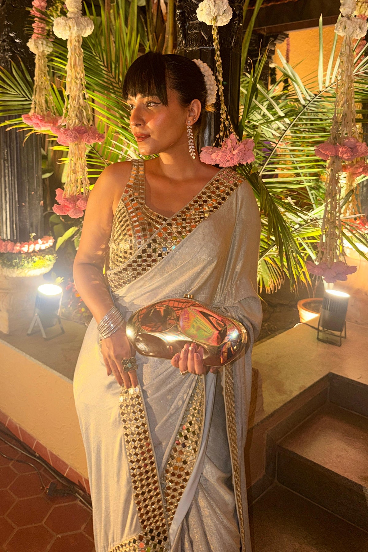 Ayushi Tyagi in the Blue Hand-Embroidered Mirror Work Border Saree