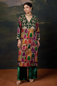 Haritha Hand-Embroidered Jharoka Print Green Kurta Set