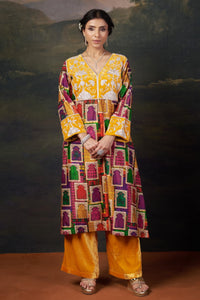 Peehu Hand-Embroidered Jharoka Print Yellow Kurta Set