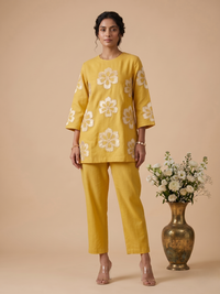 Citrus Muse Yellow Hand-Embroidered Cotton Co-ord Set