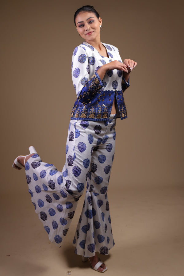 Zoya Hand-Embroidered Coat With Flared Pants
