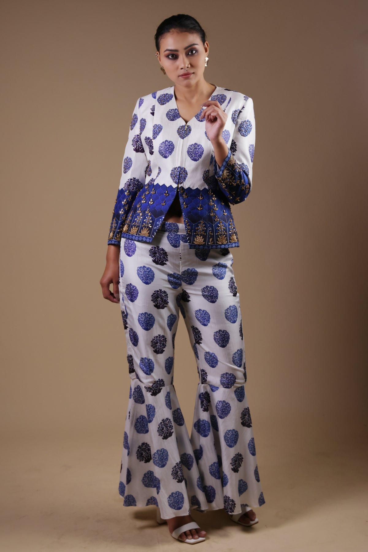 Zoya Hand-Embroidered Coat With Flared Pants