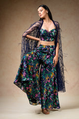 Bustier With Sharara And Feather Cape image 1