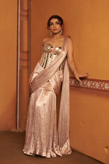 Hand embroidered corset with pleated pre draped saree image 1