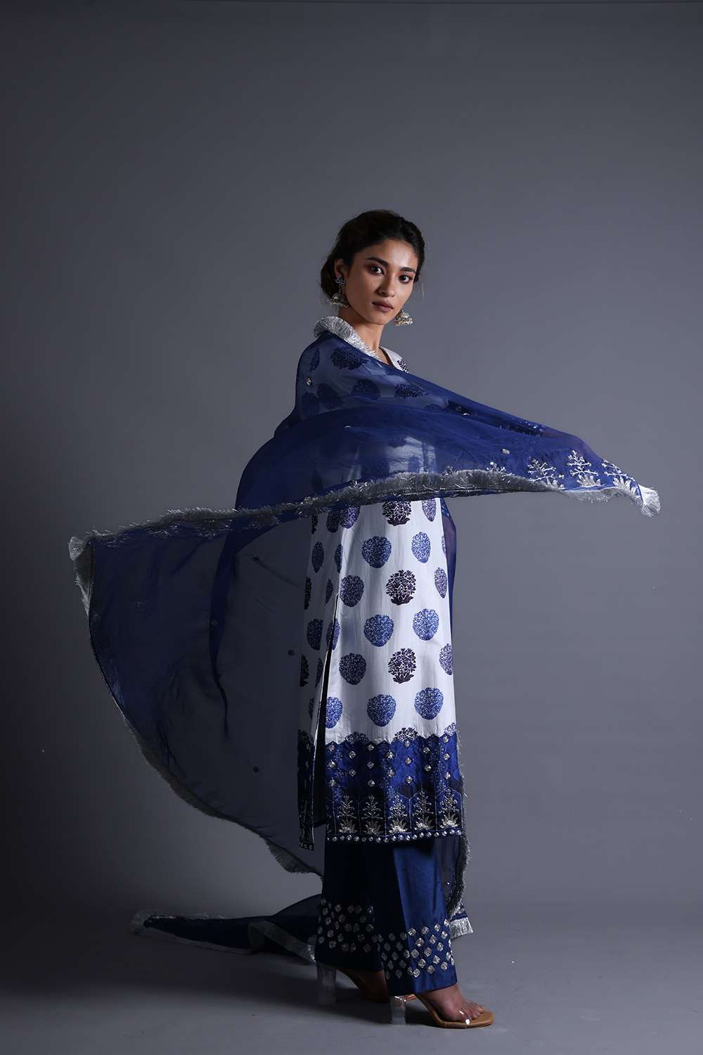 Neeli Buti Zardozi Work  twinning set for Mom + Daughter image 10