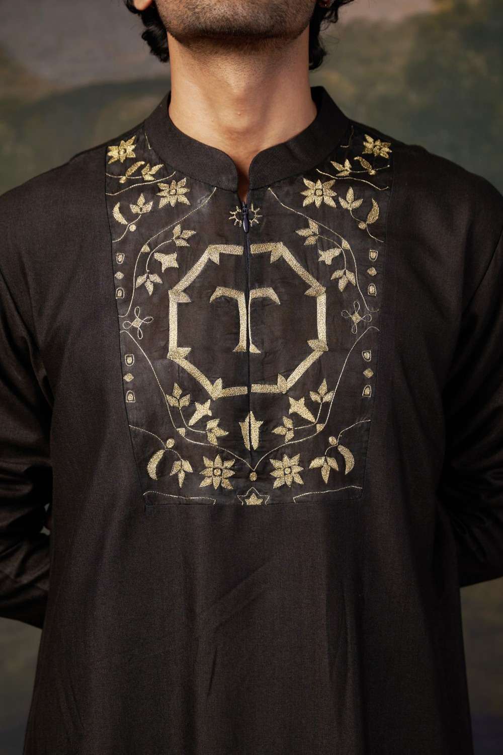 Hand-Embroidered Black Kurta Set image 5