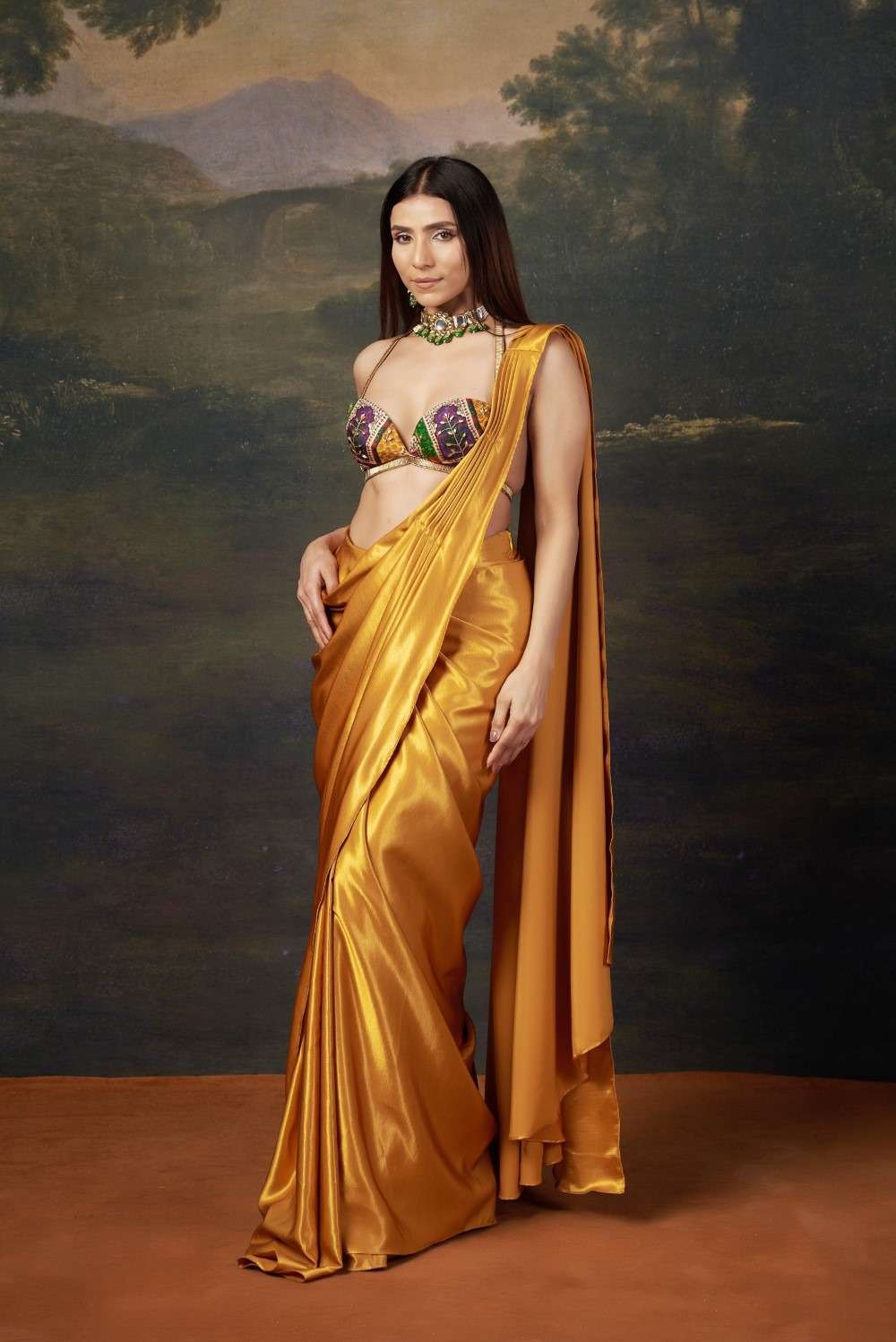 Khushi Karki in our Liquid gold saree with Cleopatra blouse image 1