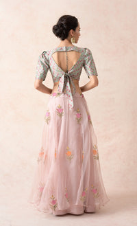 Embroidered blouse with organza lehenga, dupatta image 8