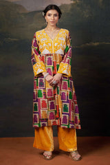 Hand-Embroidered Jharoka Print Yellow Kurta Set image 1