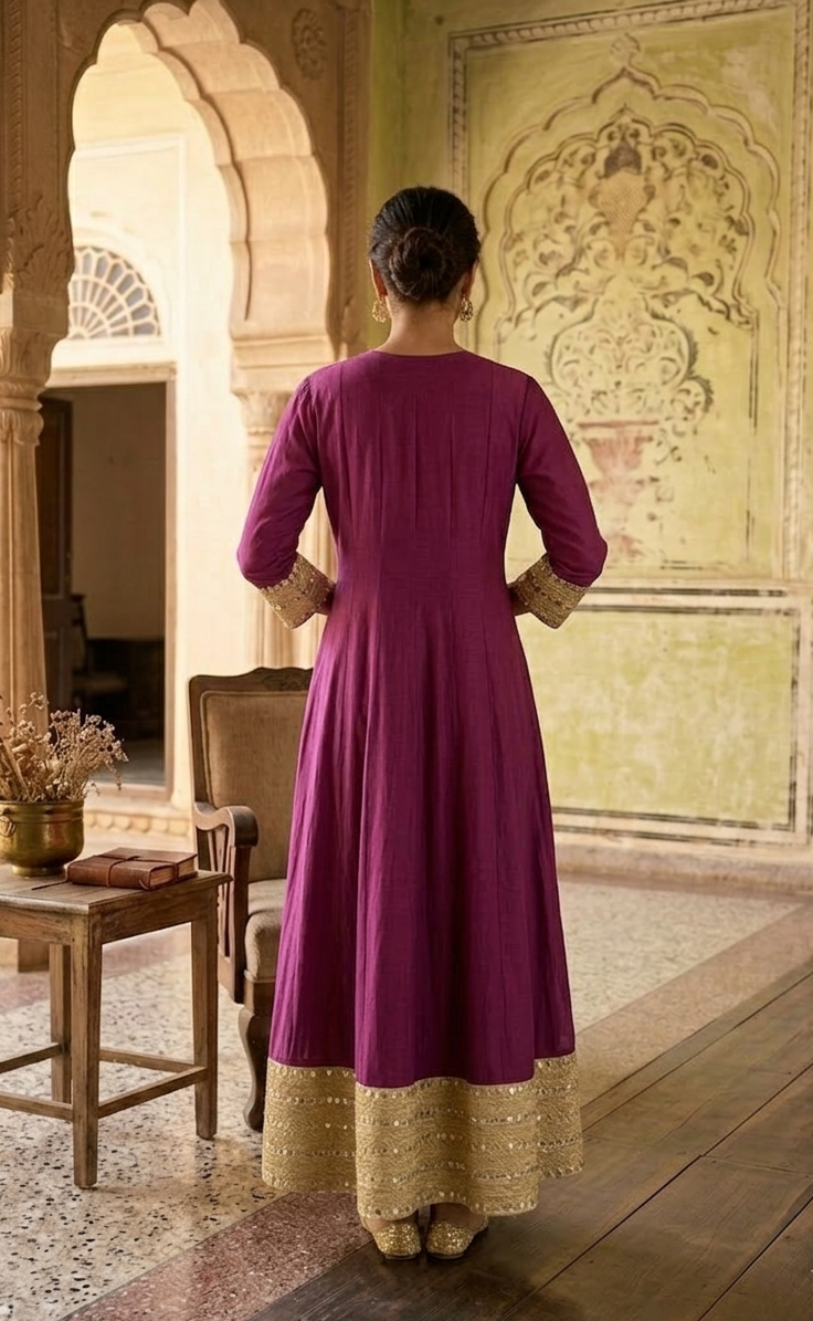 Purple & Lemon Hand-Embroidered Yoke Anarkali Set