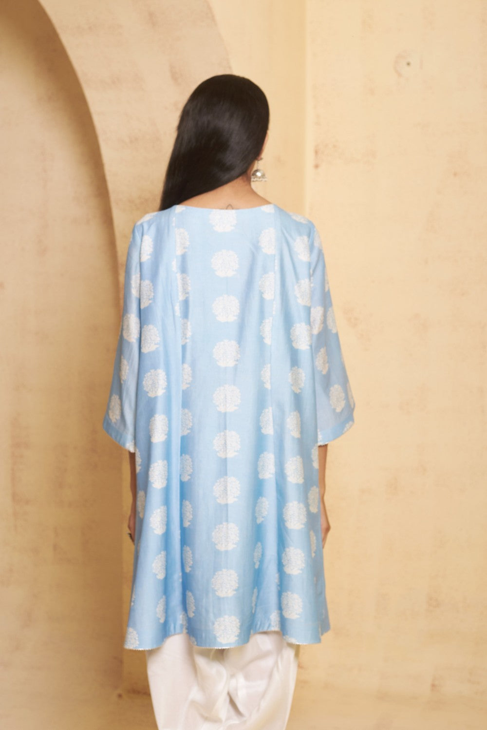 Hand Embroidered Short Anarkali with tulip pant image 1