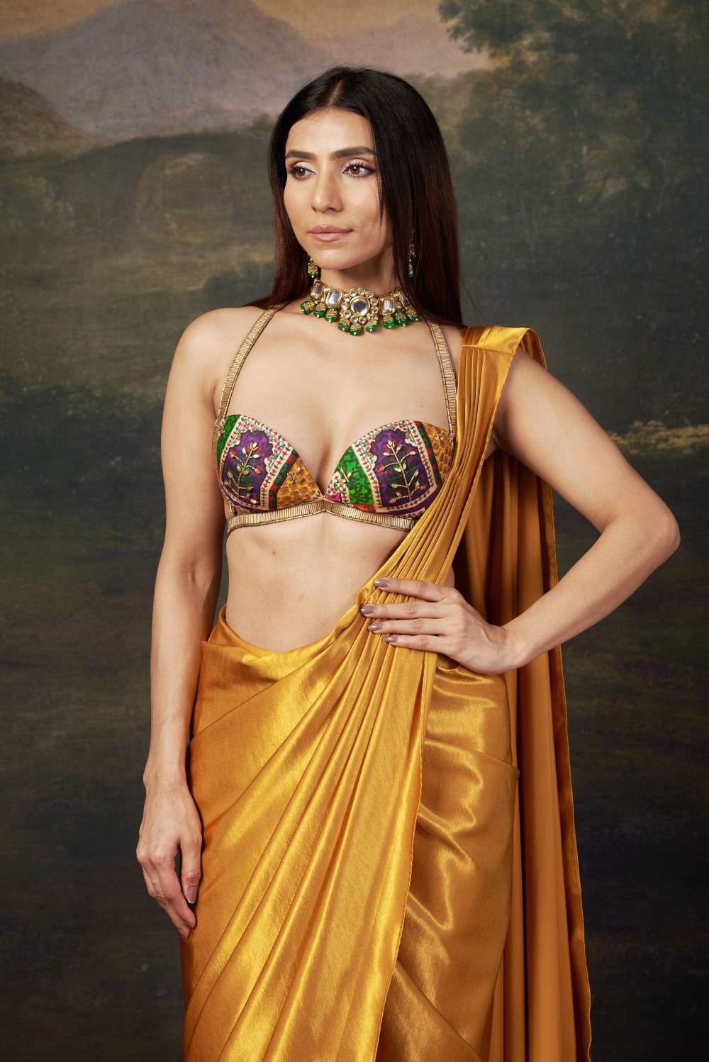 Khushi Karki in our Liquid gold saree with Cleopatra blouse image 2