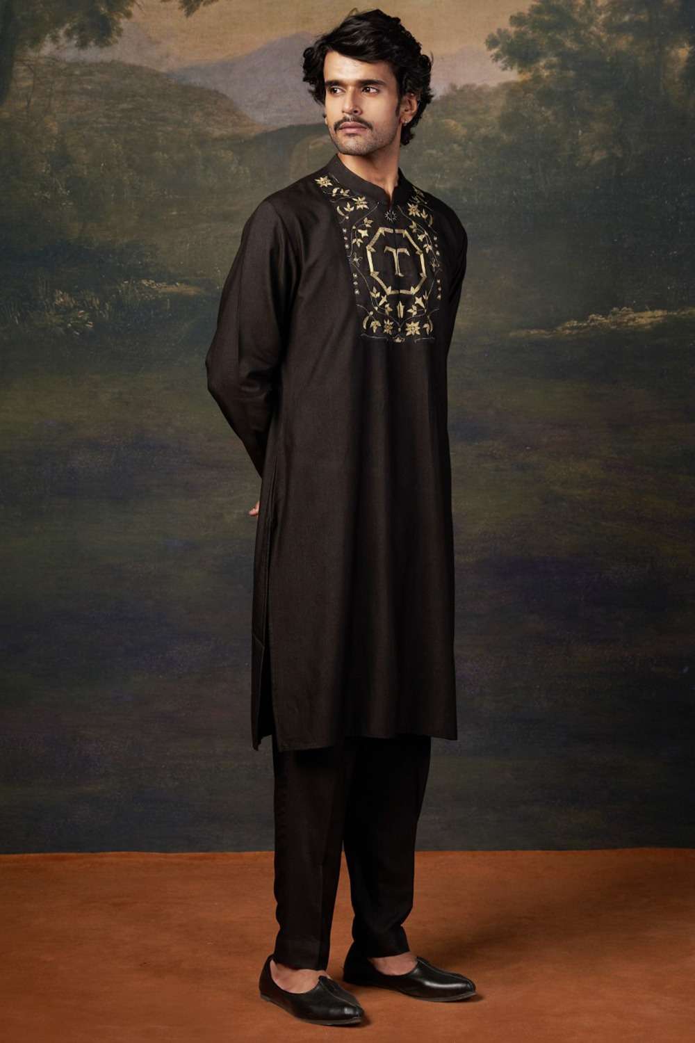 Hand-Embroidered Black Kurta Set image 1