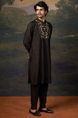 Hand-Embroidered Black Kurta Set image 1