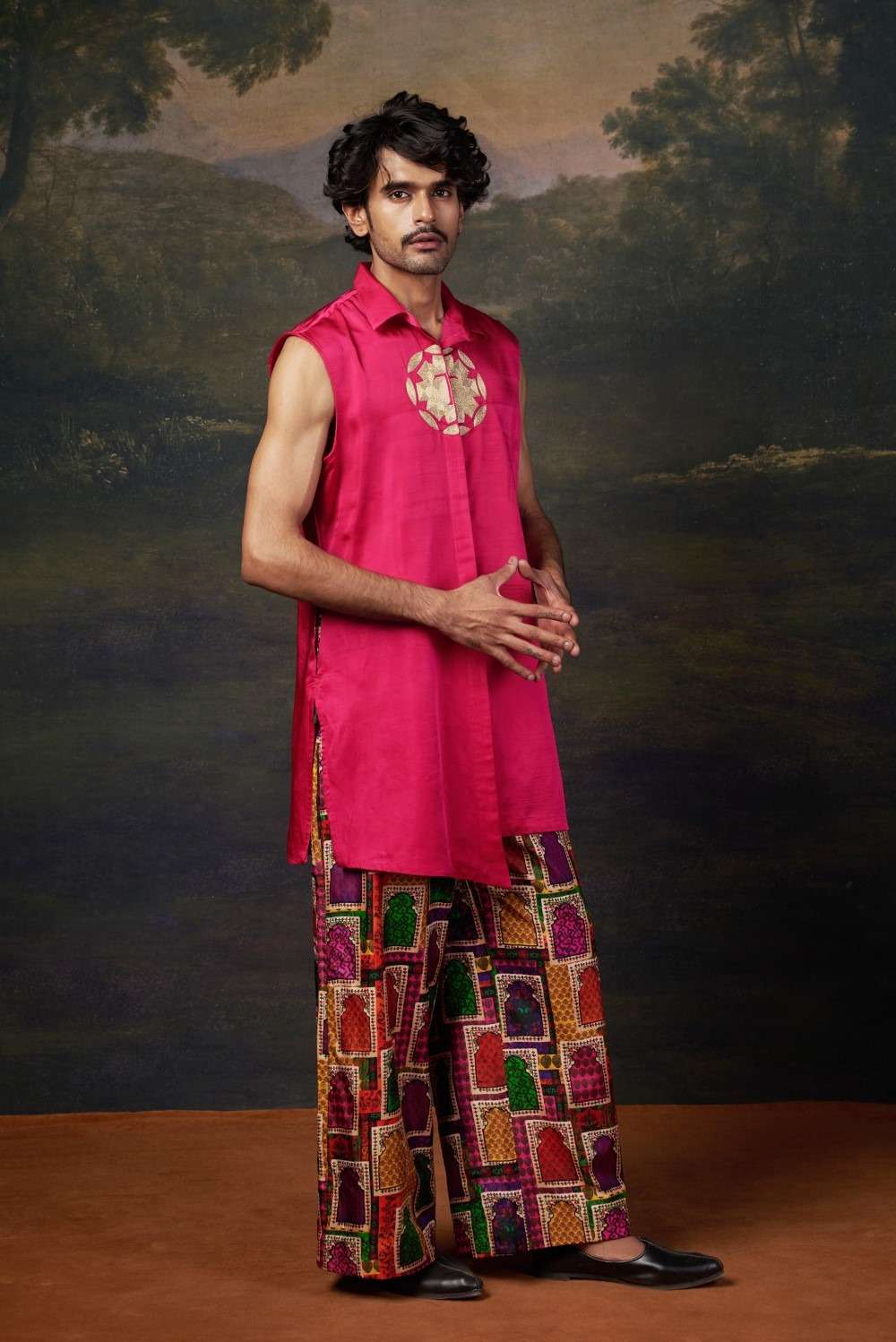 Hand-Embroidered Logo Kurta with Pyjama image 2