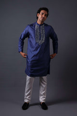 Neeli buti Hand Embroidered twinning set for Father + Daughter image 3