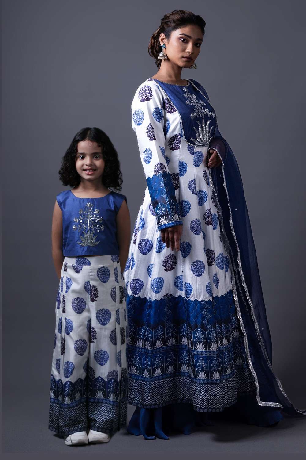 Neeli buti Hand Embroidered twinning set for Mom + Daughter image 0