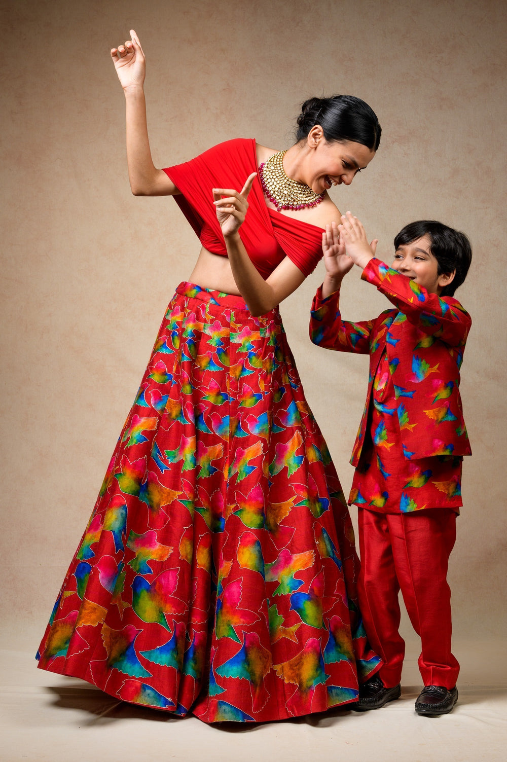 Hand Embroidered birds print twinning set for Mom + Daughter image 8