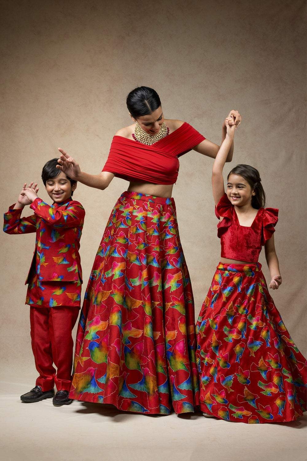 Hand Embroidered birds print twinning set for Sister + Brother image 22