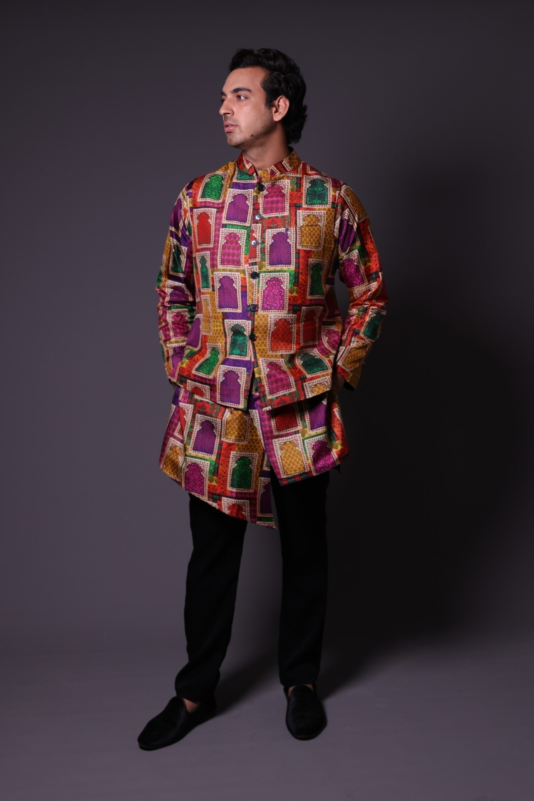 Nehru Jacket With Asymmetrical  Kurta And Pant image 1