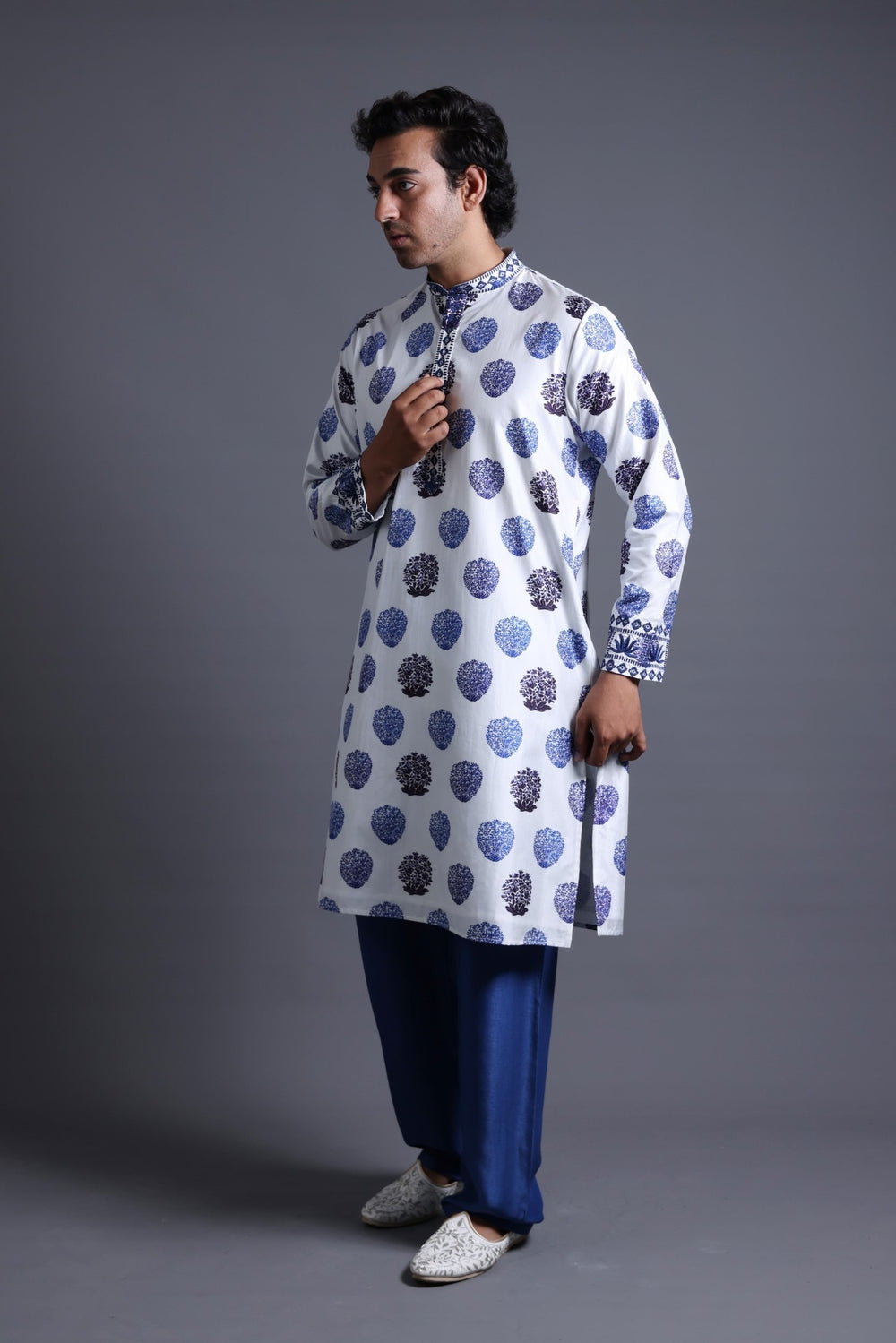 Hand Embroidered Buuti Print Kurta With Pyjama image 2