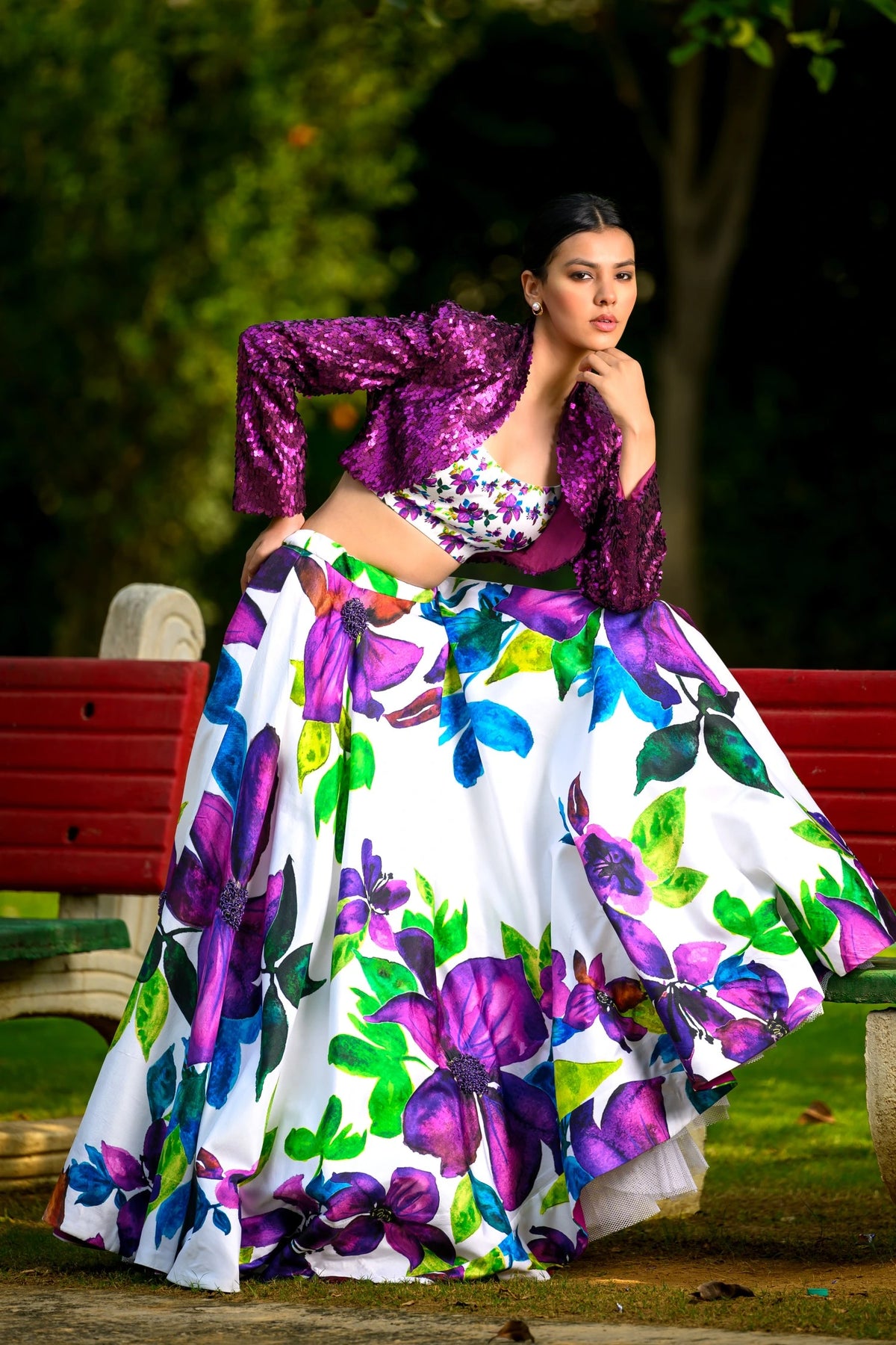 Hand Embroidered Silk Lehenga With Jacket, Blouse image 0