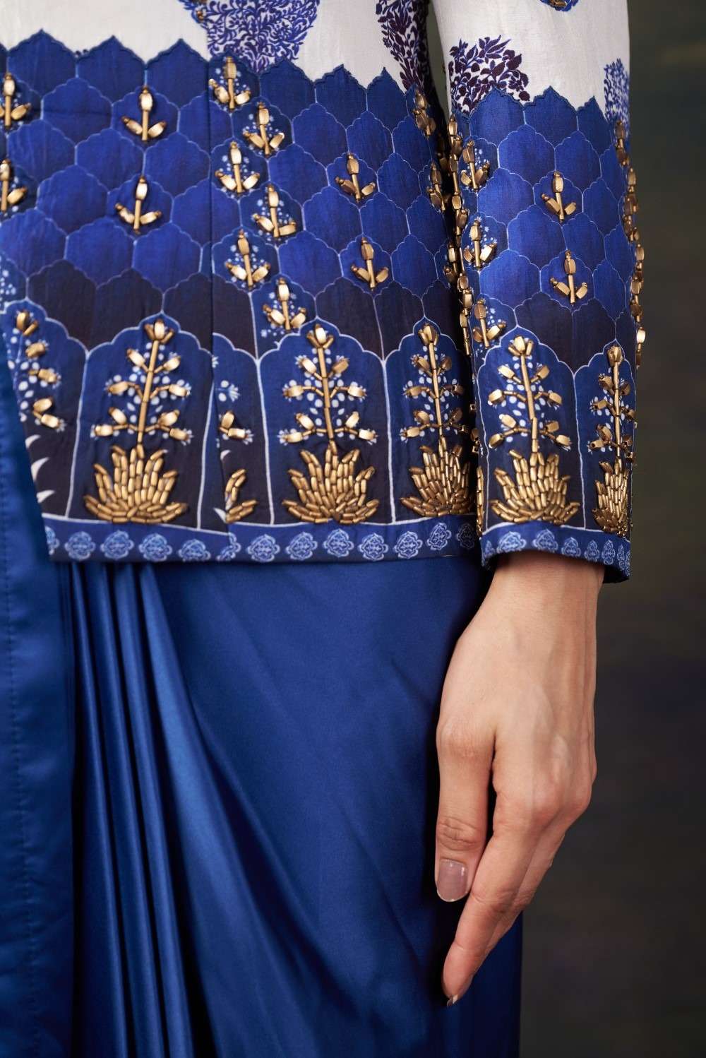 Celebrity Sapna Choudhary in Hand Embroidered Coat With Pre-Draped Saree image 7