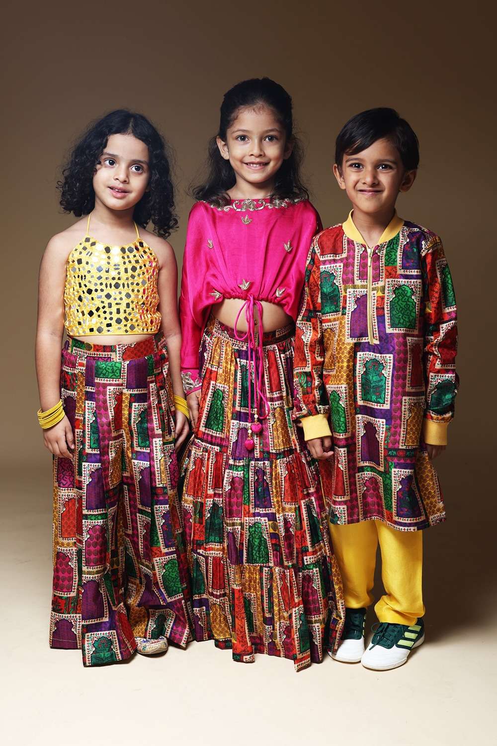 Hand-Embroidered Jharokha Print Twinning Set for Brother  +  Sister image 0