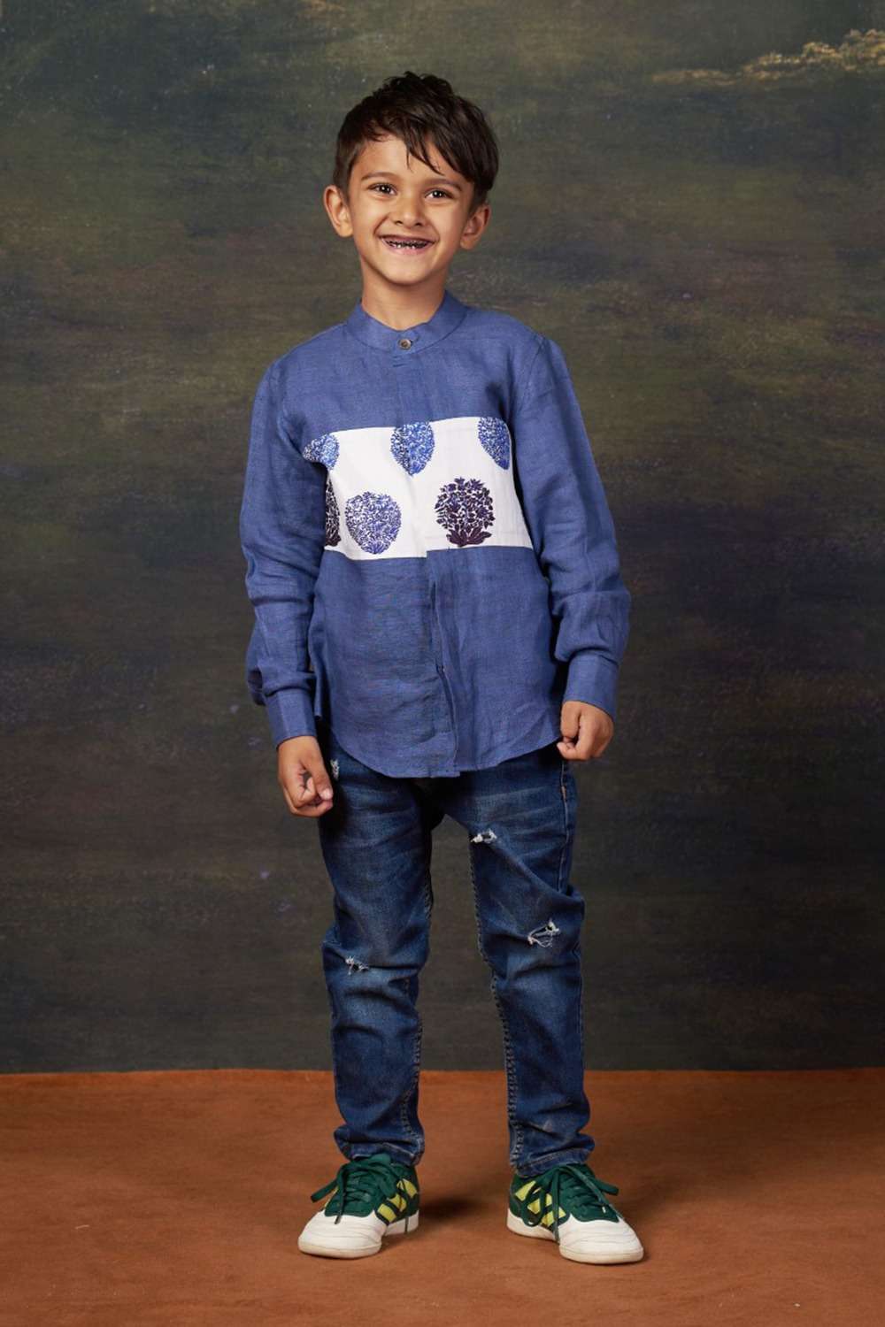 Blue Shirt with Buti Print Panel image 0