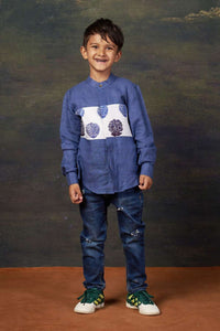 Blue Shirt with Buti Print Panel image 0