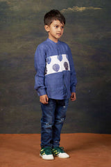 Blue Shirt with Buti Print Panel image 2
