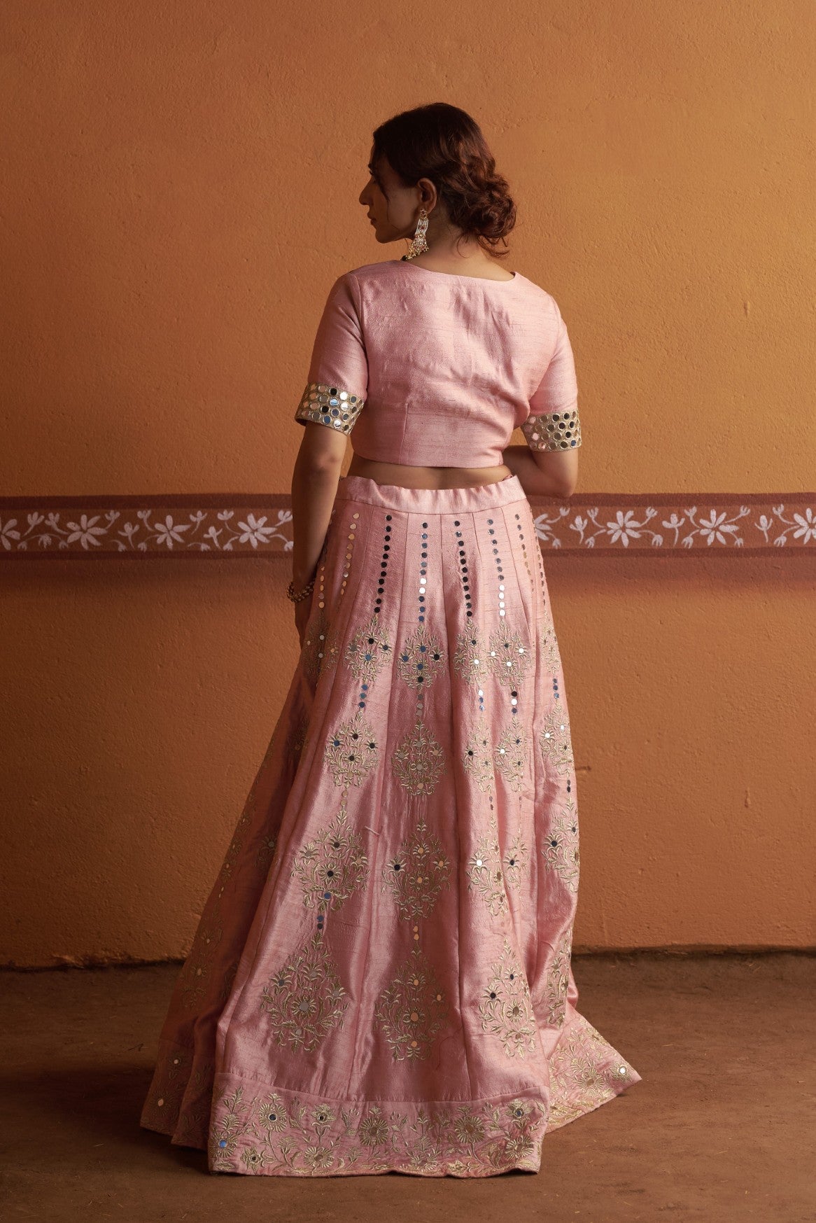 Kalidar blush pink hand embroidered lehenga with blouse and dupatta image 5