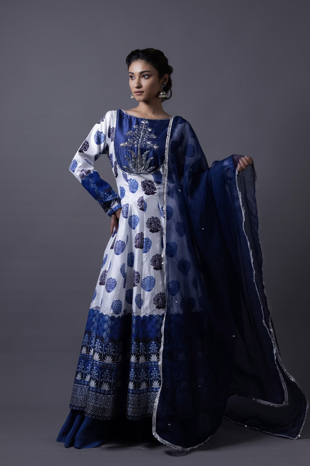Hand Embroidered Kalidar Anarkali With Sharara And Dupatta image 3