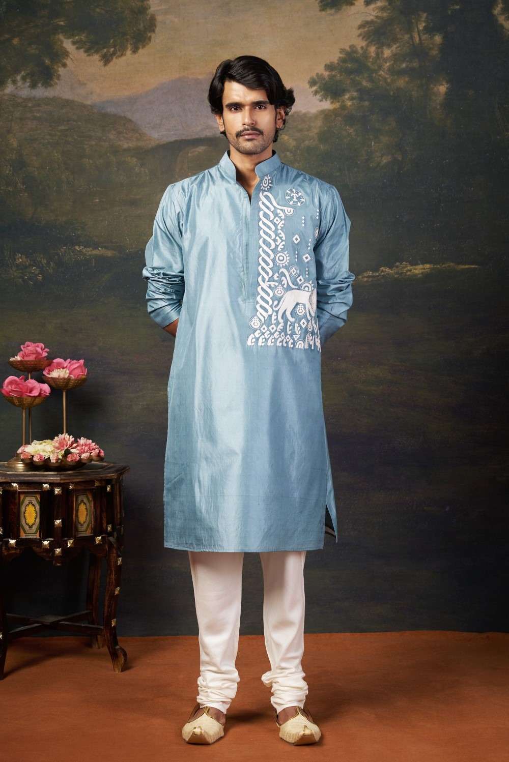 Hand-Embroidered Kurta with Pyjama image 1