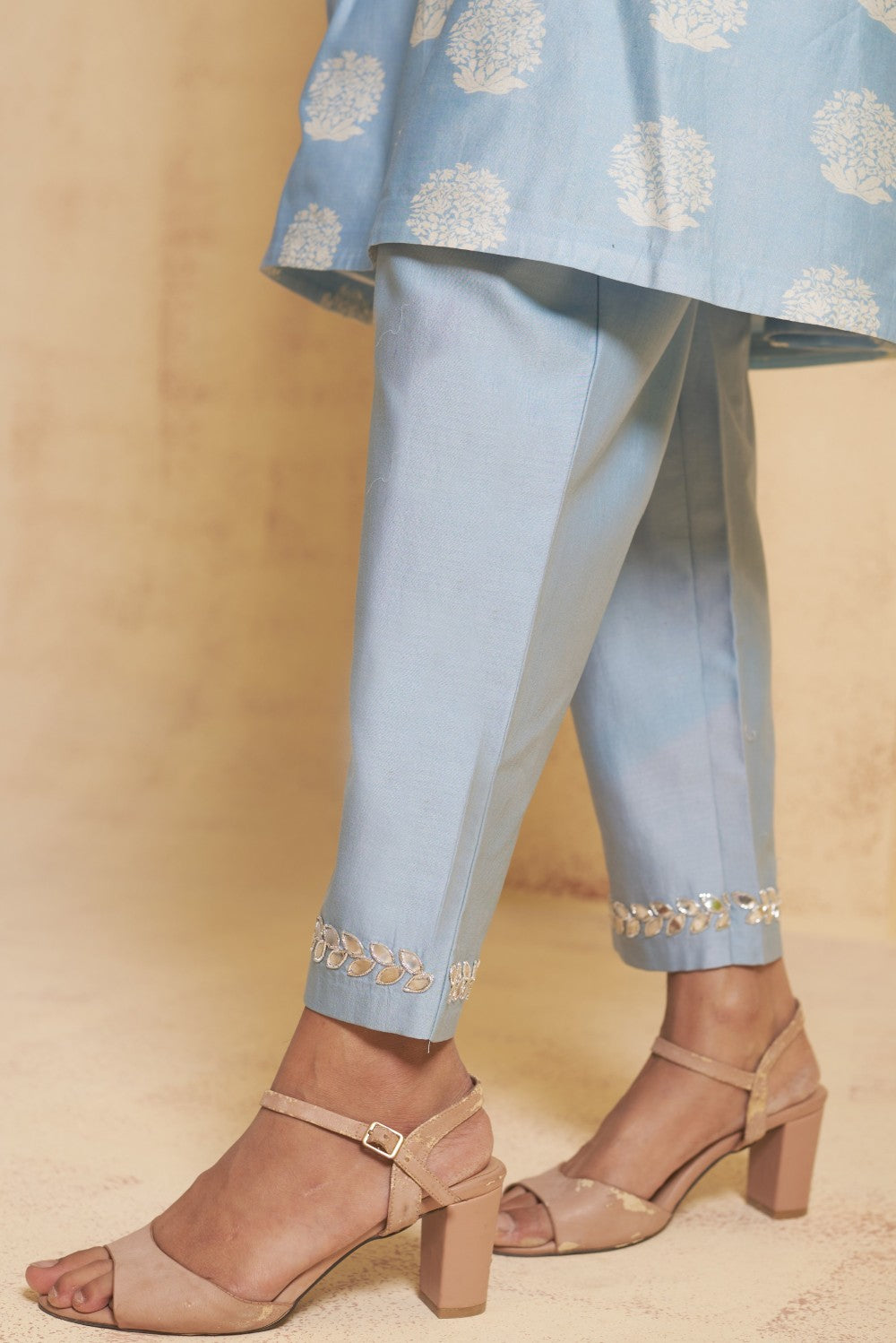 Hand Embroidered leatherite work kurta with pant image 7