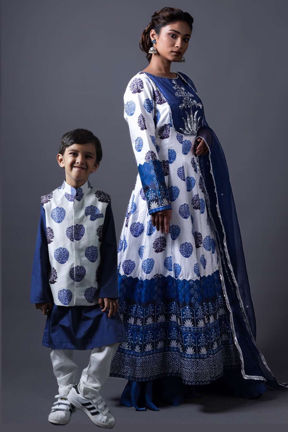 Neeli buti Hand Embroidered twinning set for Mom + Son image 0