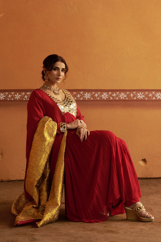 Hand-Embroidered Anarkali with twin dupatta image 1