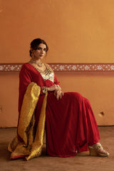 Hand-Embroidered Anarkali with twin dupatta image 1