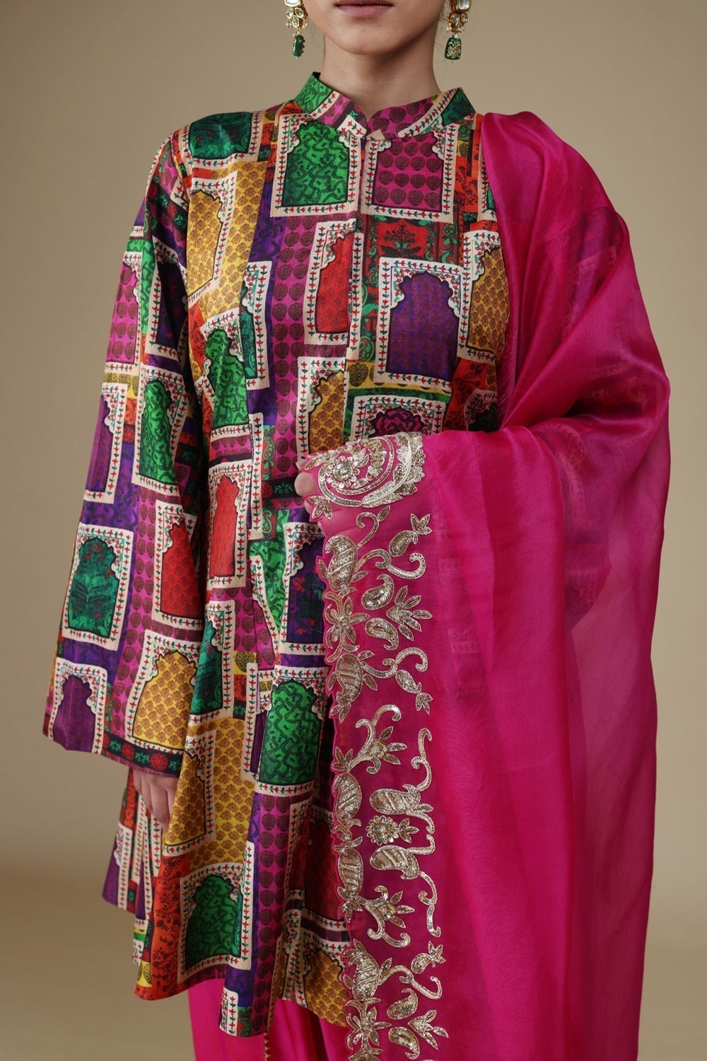 Kalidar Kurti With Tulip Pants And Heavy Hand-Embroidered Zardosi Work Dupatta image 4