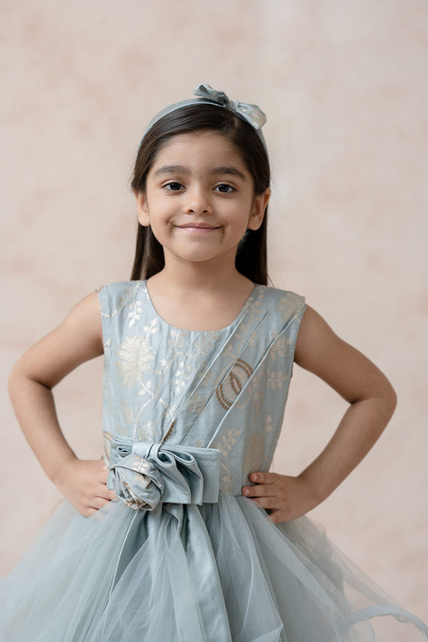 Brocade silk ruffle gown image 4