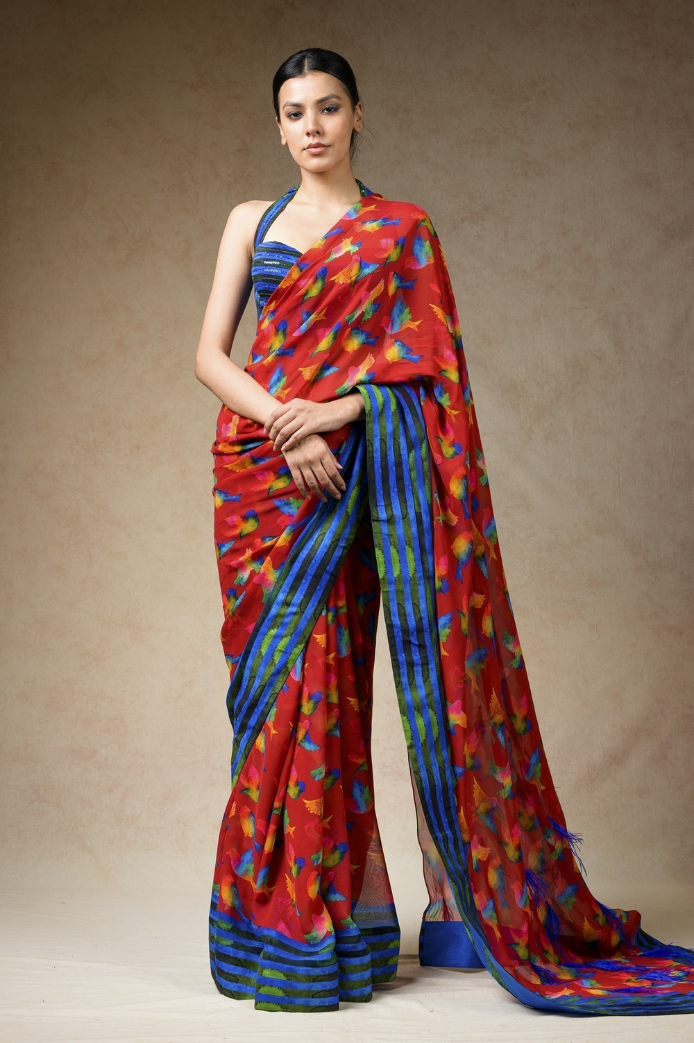 Hand Embroidered Blouse With Saree image 4