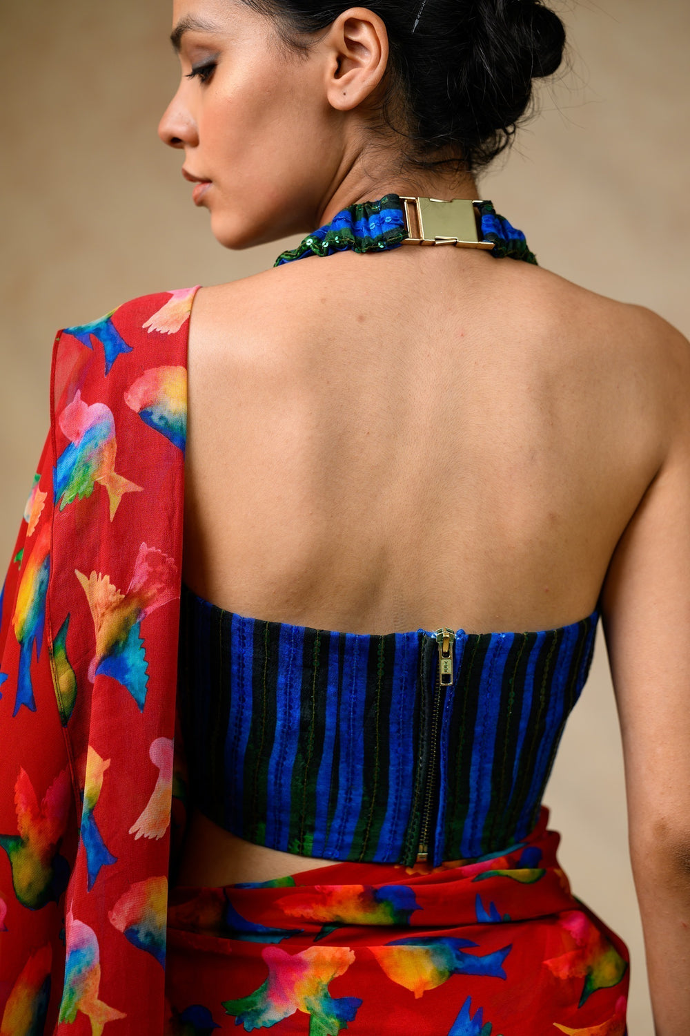 Hand Embroidered Blouse With Saree image 10