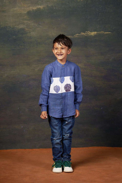 Blue Shirt with Buti Print Panel image 3