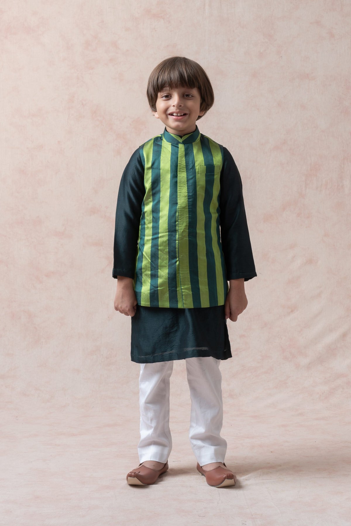 Tanchoi silk Nehru jacket with kurta, pyjama image 1