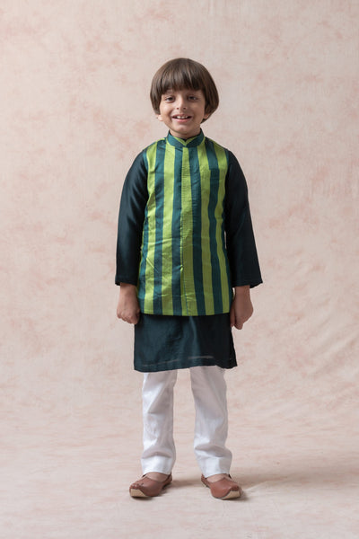 Tanchoi silk Nehru jacket with kurta, pyjama image 1