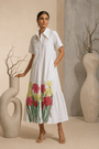 Cerise - White Hand-Embroidered Cotton Poplin Shirt Dress