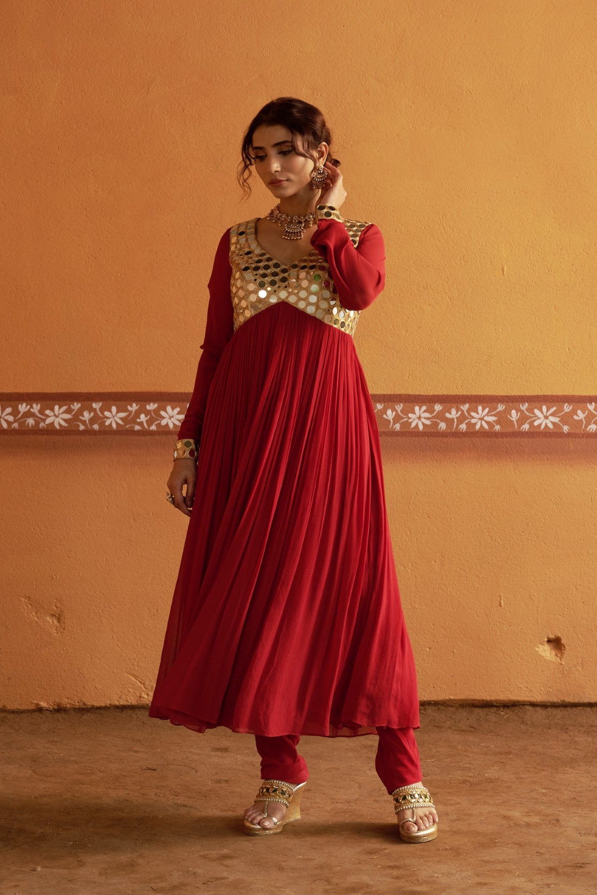 Hand-Embroidered Anarkali with twin dupatta image 8