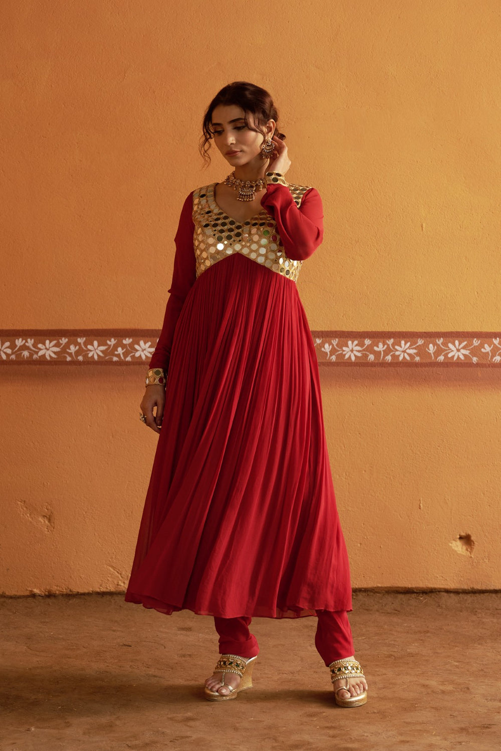 Hand-Embroidered Anarkali with twin dupatta image 8