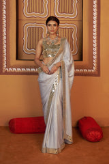 Hand embroidered mirror blouse with saree image 0
