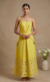 Stella - Yellow Hand-Embroidered Cotton Poplin Dress